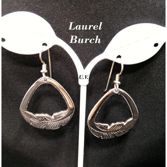 Laurel Burch Palm Leaf Dangle Earrings Rhodium Plated 1980s Vintage Jewelry